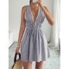 Summer Vacation Style Women's Sleeveless Striped Deep V Neck Sexy Mini Dress