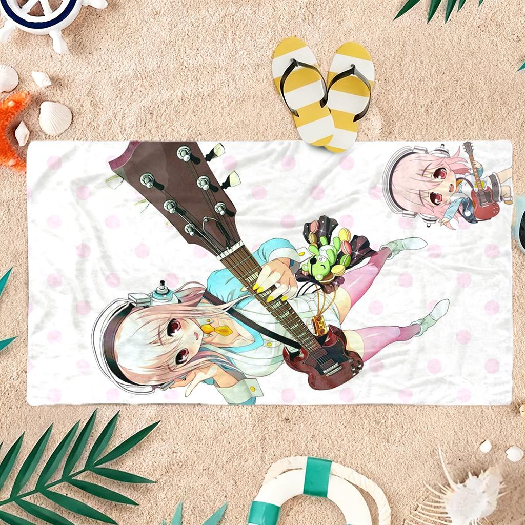 S-Super Sonico Anime Beach Towel Small To Large Soft Quick-Drying Towel Sand Free Beach Towel Suit For Fitness Yoga Gym Camping