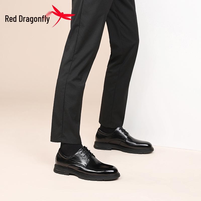Red Dragonfly Men's Formal Genuine Leather Shoes for Business, Wedding, and Spring/Autumn Occasions.