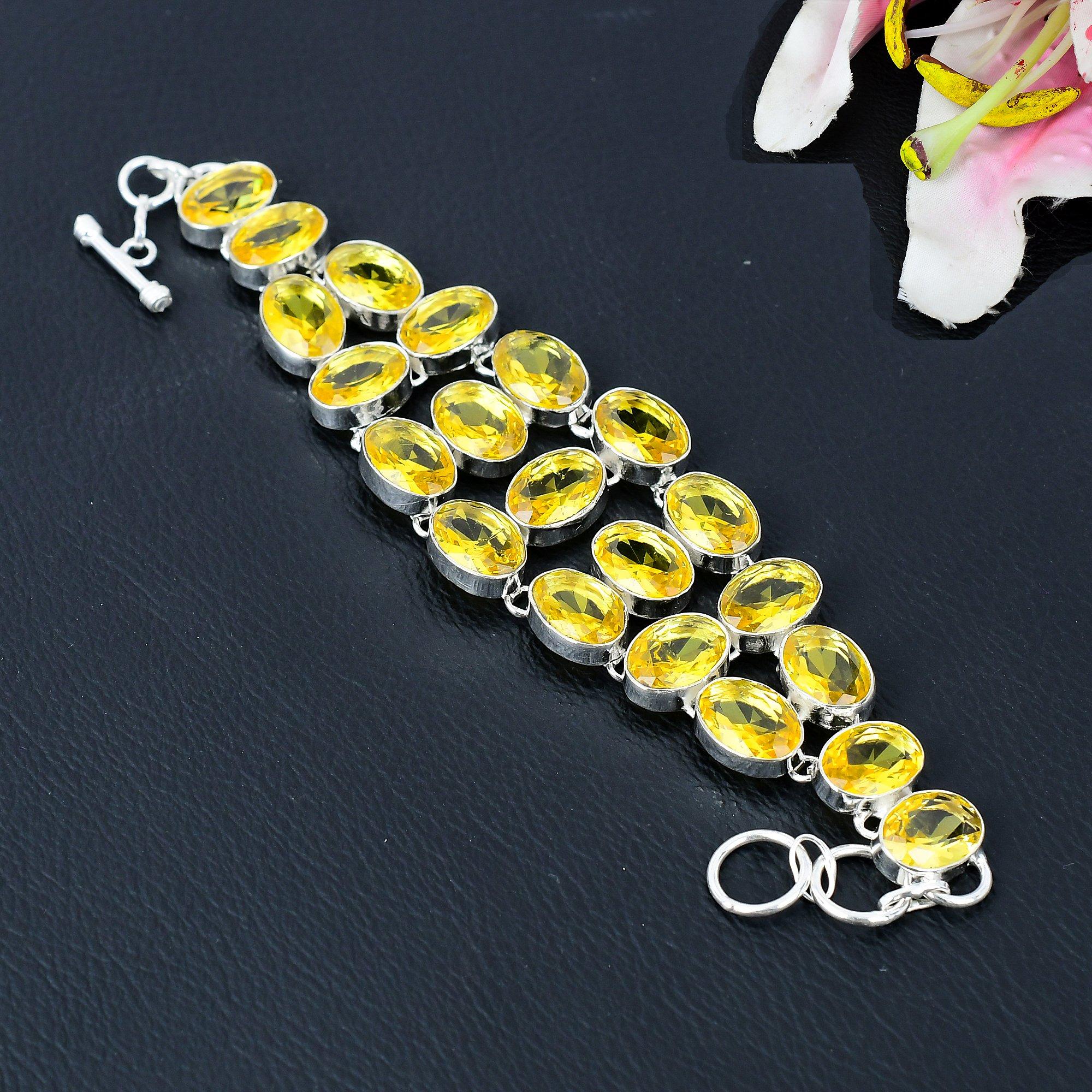 

Citrine Gemstone Handmade 925 Sterling Silver Bracelet 7-8 KG-390