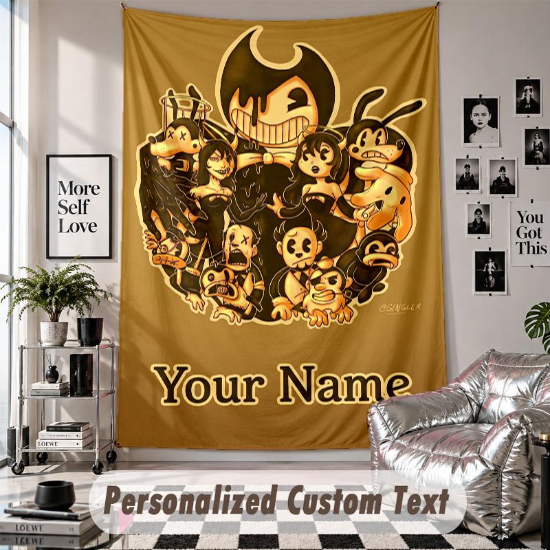 Custom Tapestry Wall Hanging, Bendy and the Ink Machine Personalized Name Text Home Wall Decor