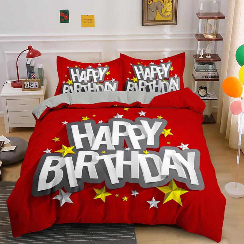 Happy Birthday Duvet Cover King Queen Size 2 3PCS Polyester Bedding Set For Kids Boys Girls Cartoon Party Gift