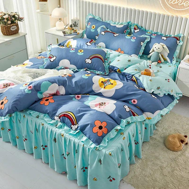 4pcs/set Comfortable Brushed Bed Skirts Sheets Quilt Covers Bedding Sets Four Seasons Universal Four Piece Sets High Quality Bedspread Suit