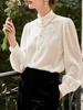 Women's Velvet Stand-Up Collar Shirt - 2025 Autumn/Winter Collection, High-End Long-Sleeved Top.