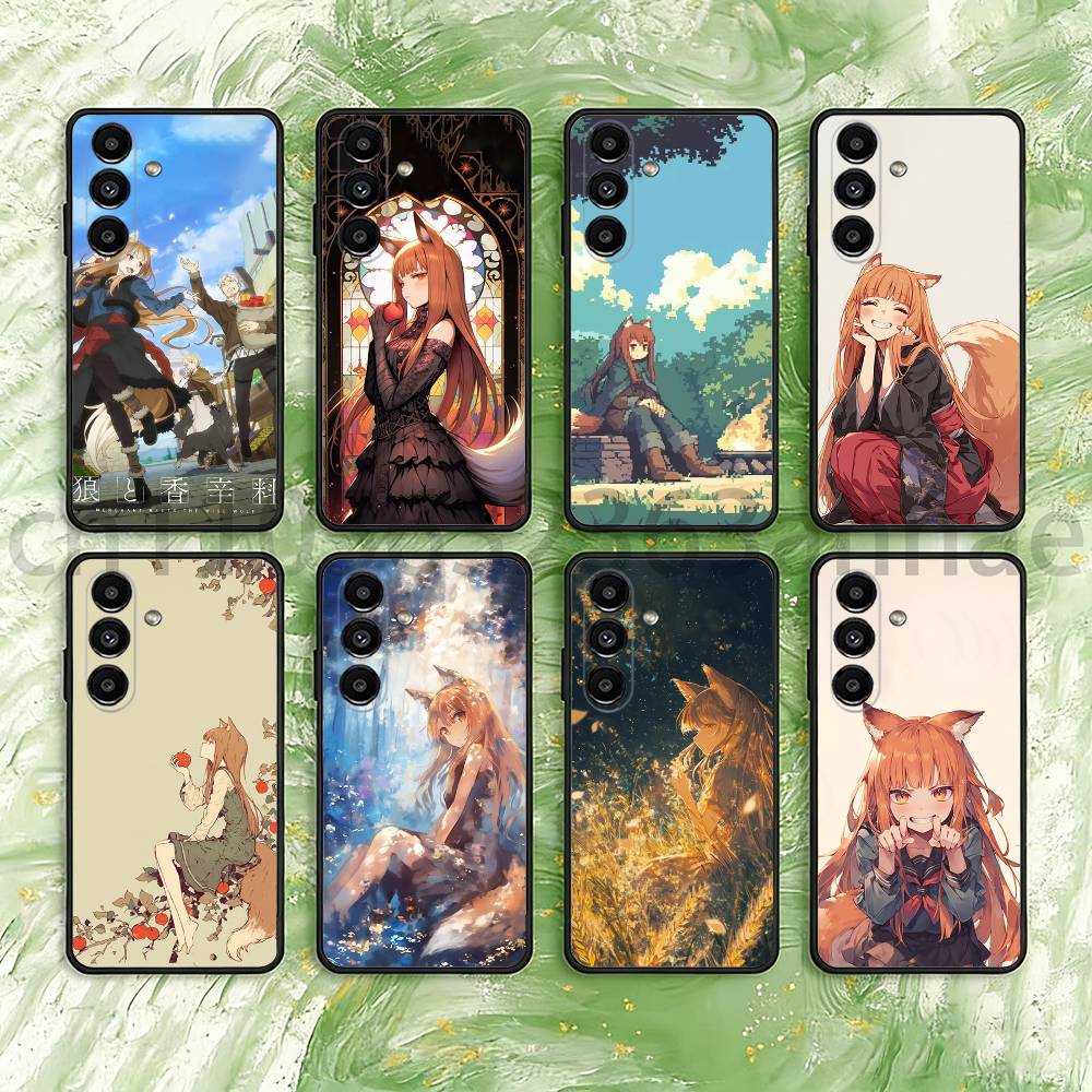 Anime S-Spice and Wolf Phone Case For Samsung S25,24,23,22,21,S20,Ultra,Plus,FE Black Soft Cover