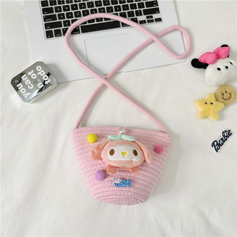 Adorable Cartoon Children Bag Cute Plush Teddy Woven Spring Summer Crossbody