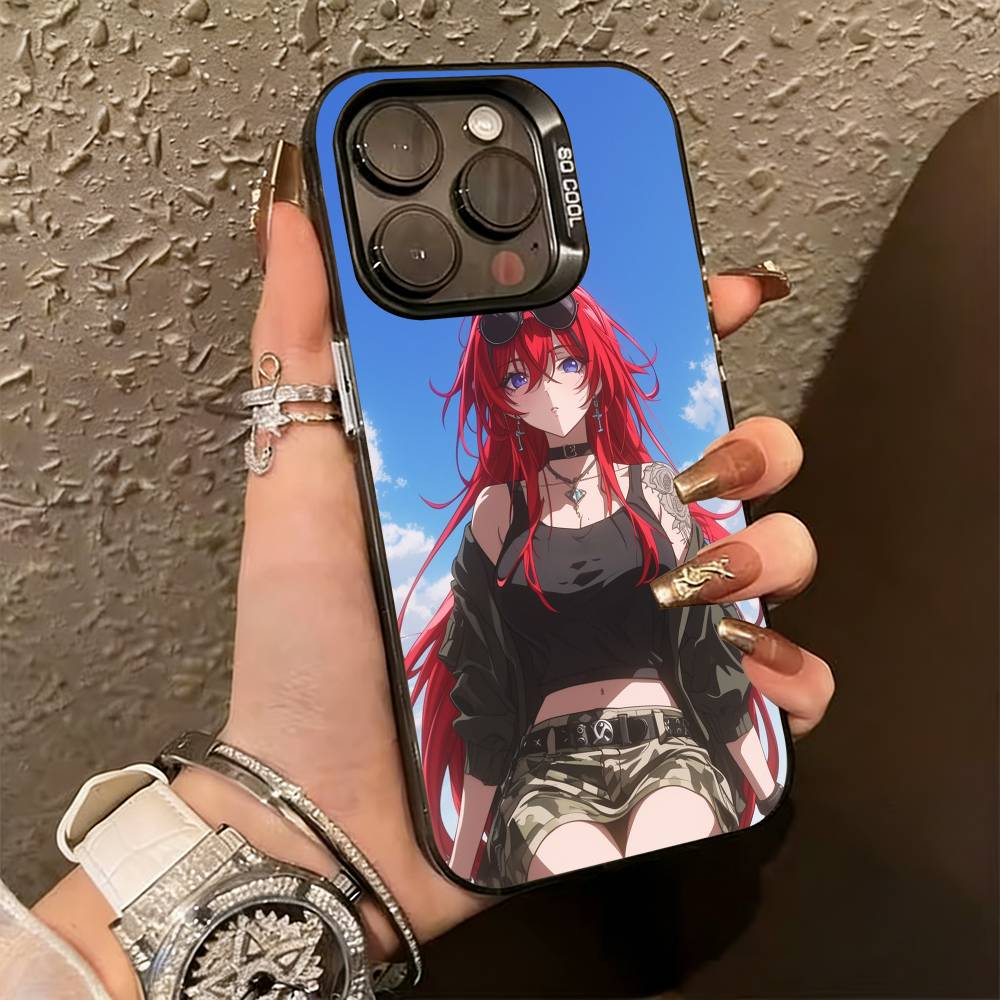 High School DxD R-Rias Gremory Phone Case For iPhone 17,16,15,14,13,12,11 Plus,Pro Max,XS,Colored Silver Plated Inside Cover