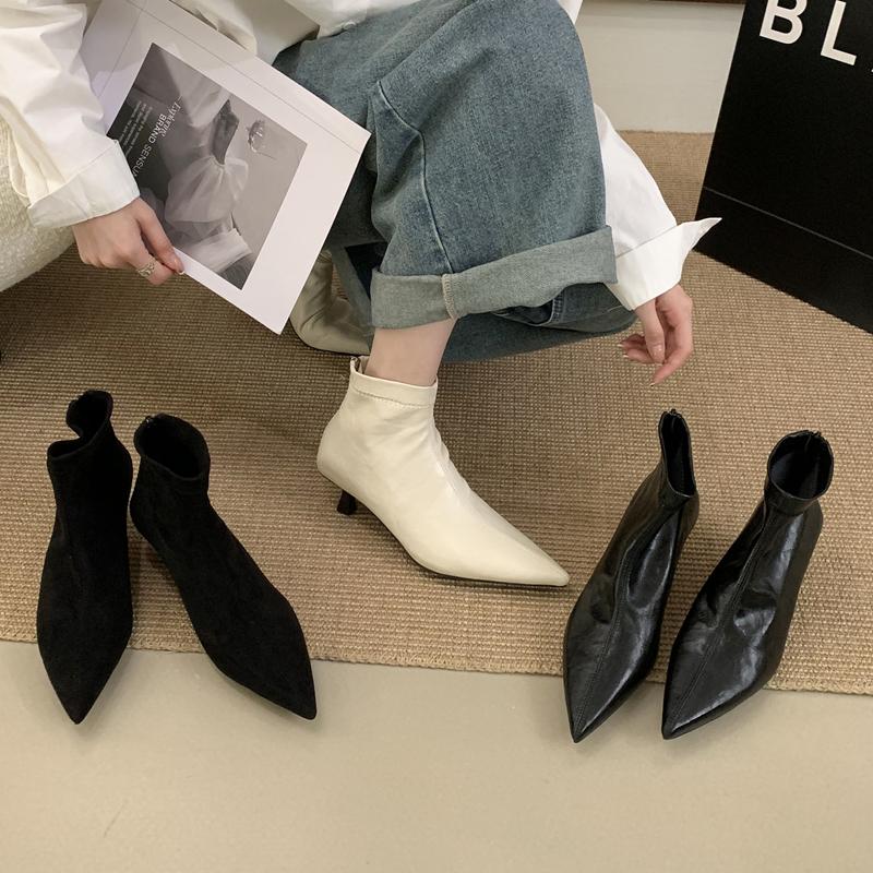 Fashion SUOJIALUN 2025 Winter New Brand Women Ankle Boots Fashion Pointed Toe Back Zip Ladies Short Boots Thin High Heel Dress Chelsea B