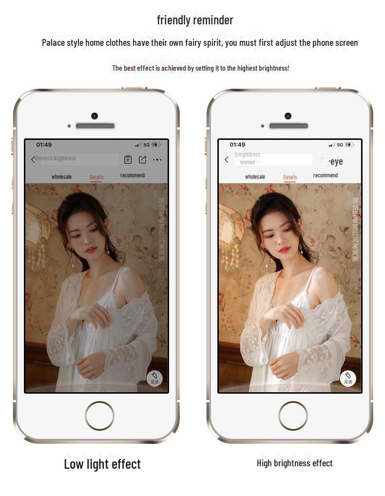 Langärmliges Damen-Nachthemd aus Baumwolle – französische Spitze, Prinzessinnen-Stil, vielseitig für drinnen und draußen, perfekt für Herbst/Winter.