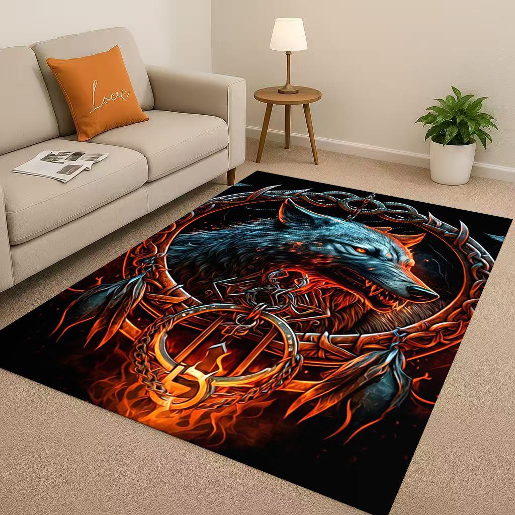 Classic Nordic Viking Totem Vegvisir Rune Valhalla Valknut Living Room Non-Slip Area Rug Carpet for Bedroom Sofa,Home Doormat
