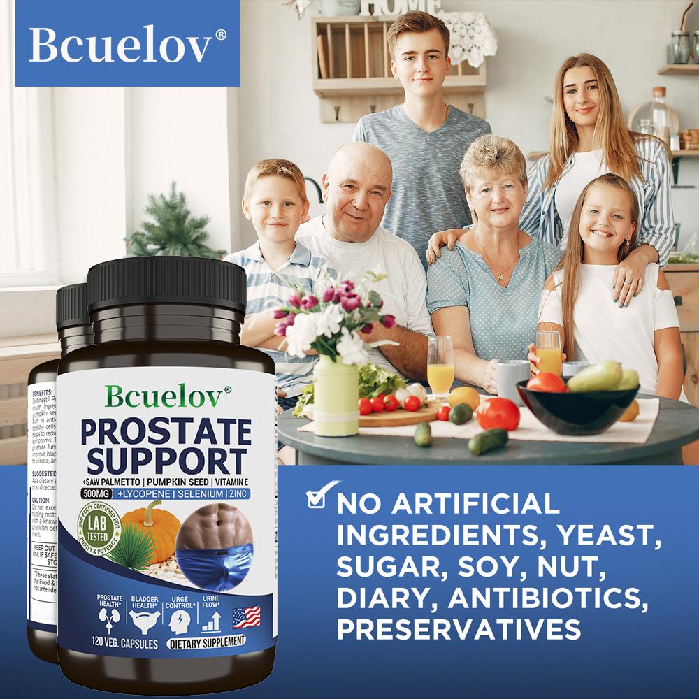Bcuelov contains saw palm pumpkin seeds lycopene and zinc combined with vitamin E to improve urinary comfort