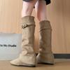 Pointed Knight Boots Women's Autumn and Winter Skinny Suede Boots Fold Boots Long Boots High Boots
