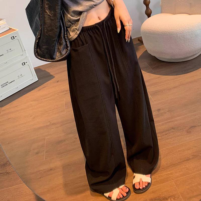 2026 New Summer Tencel Linen Cotton Wide-Leg Maternity Pants with Drawstring 2XL