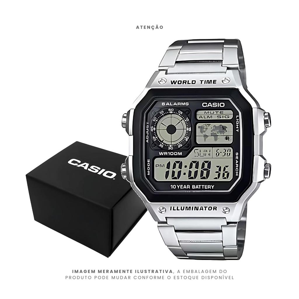 Casio AE-1200WHD-1A Men's World Time Digital Watch Silver Stainless Steel Band