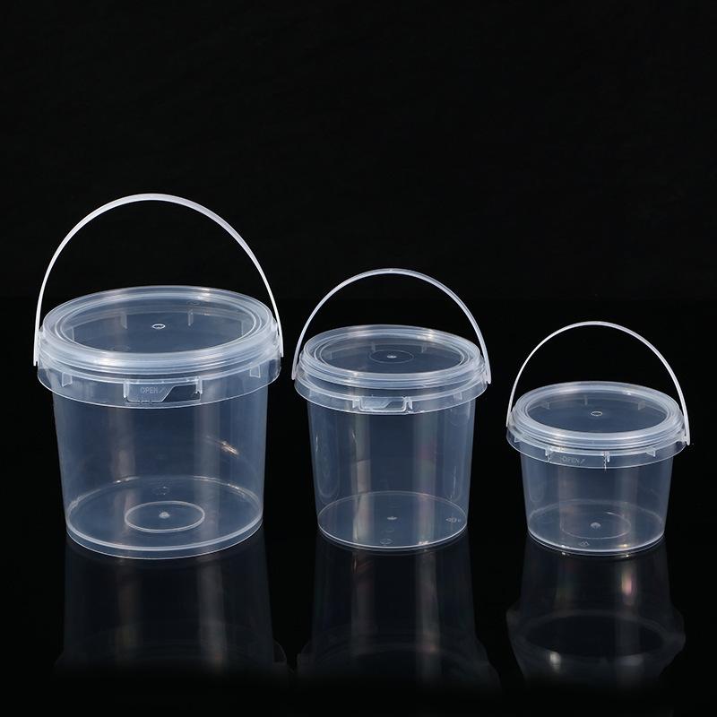 Thickened Portable Food Grade Pp Transparent Plastic Drum With Lid Milk Tea Fruit Bucket Sealing Glue, Square Bucket Batch