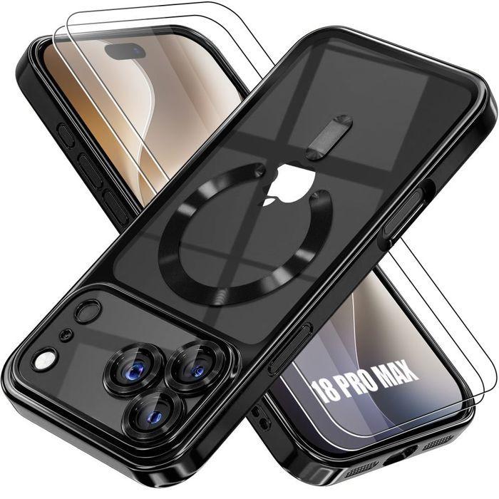 Coque + 2 Verres Trempés pour iPhone 18 Pro Max, Antichoc Protection avec Cercle Magnétique Noir