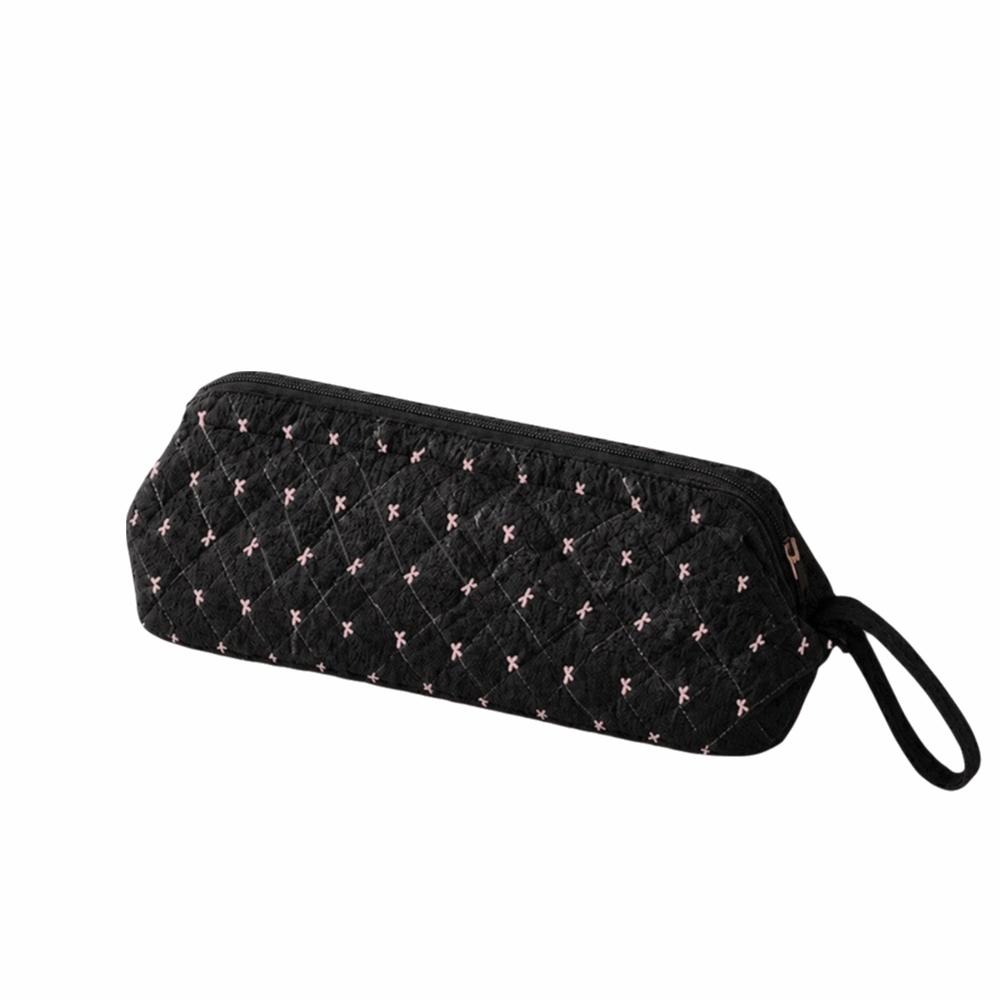 Quilted Texture Hair Dryer Storage Bag Wide Opening Cosmetic Bag Makeup Accessories B-Black