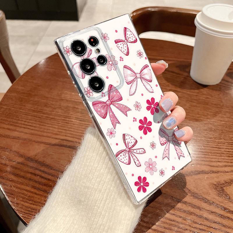 Pink Bowknot Print Case For Samsung Galaxy S26 S25 S24 Ultra S23 S25 FE A57 A17 A37 A16 A56 A55 A15 A35 A36 Soft TPU Phone Cover