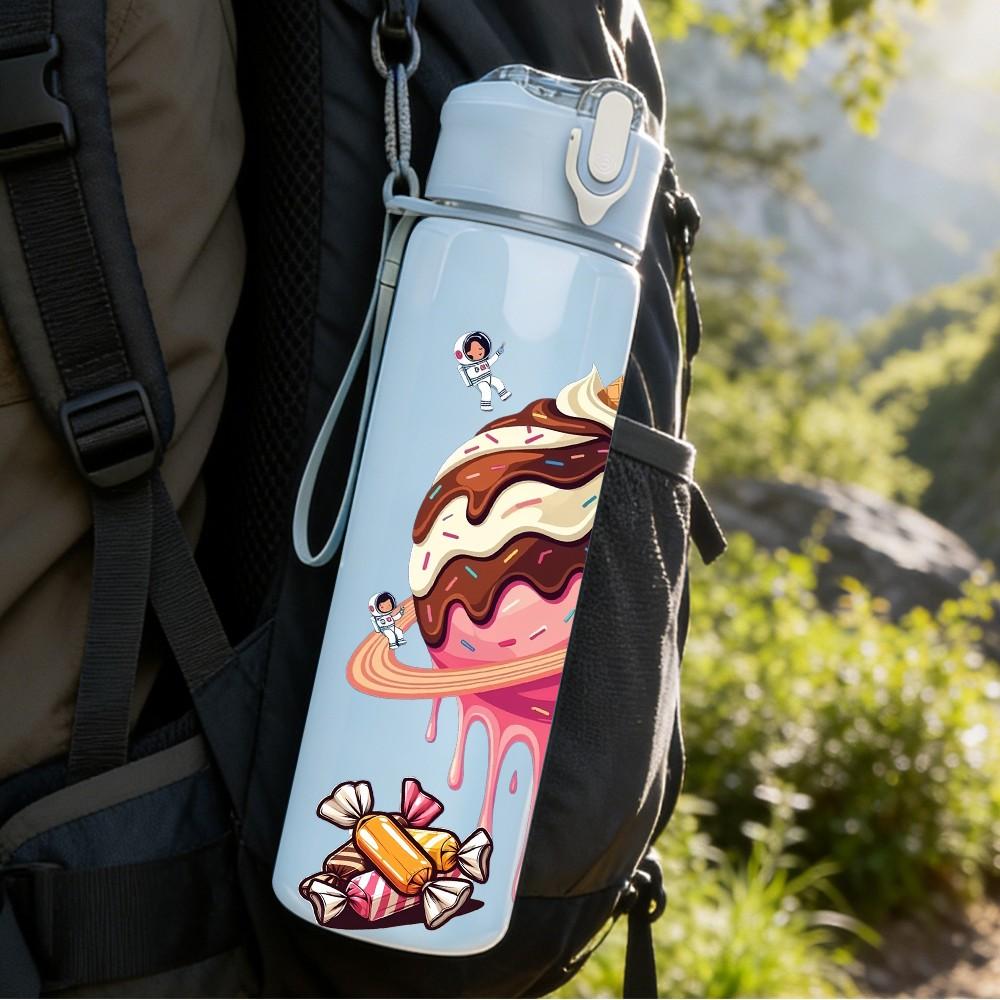 1PC Ice Cream Planet Space Art 750ml Color Plastic Sports Water Bottle Leakproof Flip Straw Lid Suitable for Sports Office Home Use