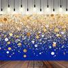 2D Elegant Blue & Gold Photography Backdrop, Glitter Confetti Decor