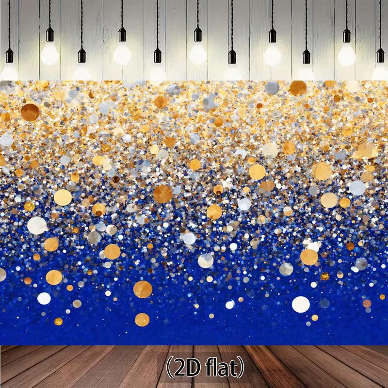 

2D Elegant Blue & Gold Photography Backdrop, Glitter Confetti Decor 47.2x31.5inch/120*80cm