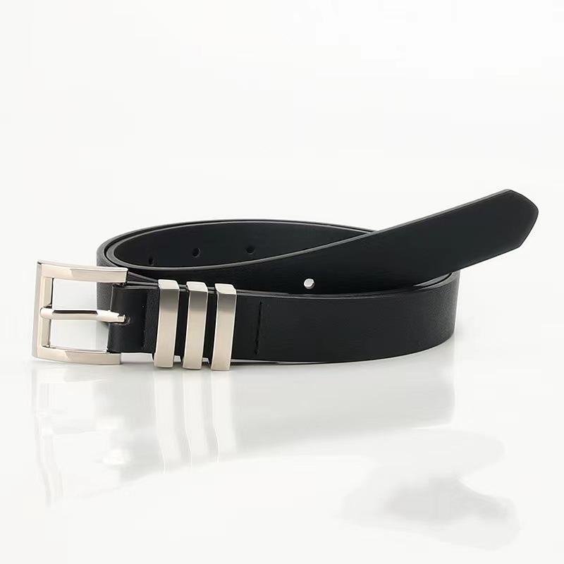 New High-end Black Belt Female Student Korean Version Decorative Jeans Belt Simple College Style Metal Ring Belt