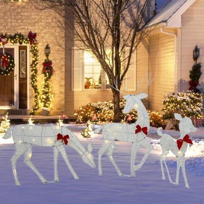 Christmas Decorations, Outdoor Light Up Deer Family, 3 Piece Set 2D Reindeer for Yard Patio Lawn