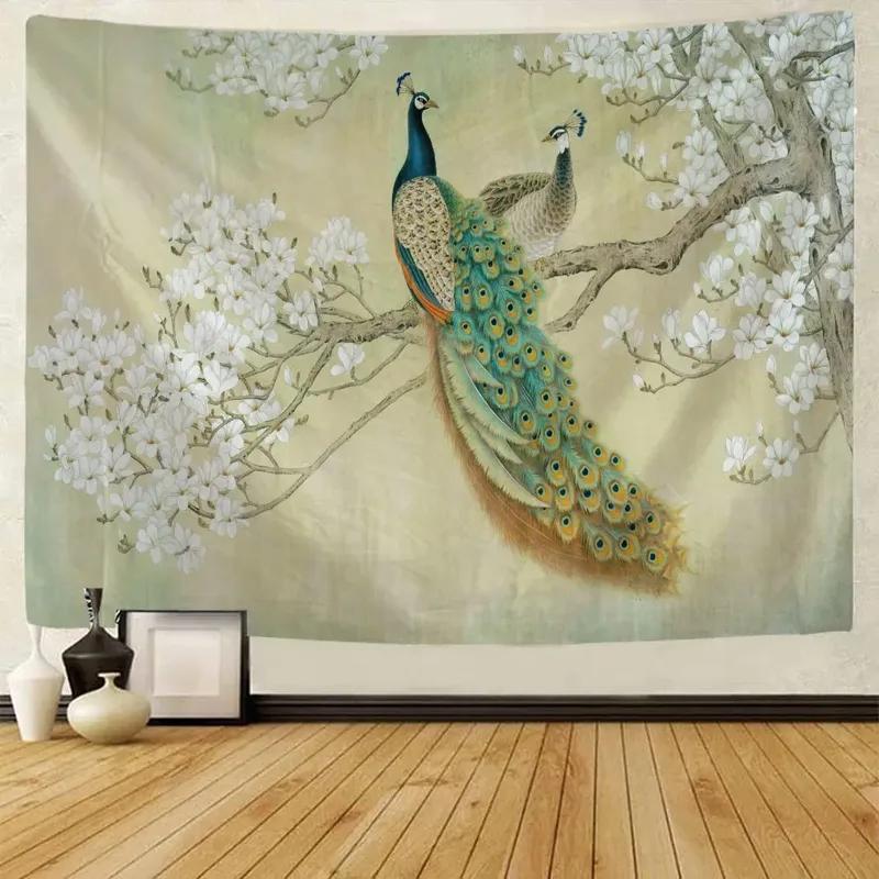 Peacock Trees Oil Painting Style Pattern Tapestry Home Wall Decoration Tapestry Bedroom Living Room Tapestry