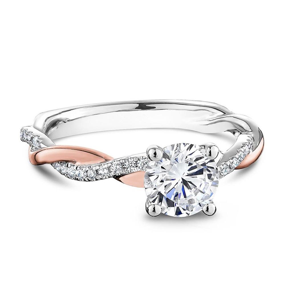Delicate Two Tone Twist Women Rings Classic 4 Claw Design Shiny CZ Female Wedding Engagement Rings Romantic Girl Gift New