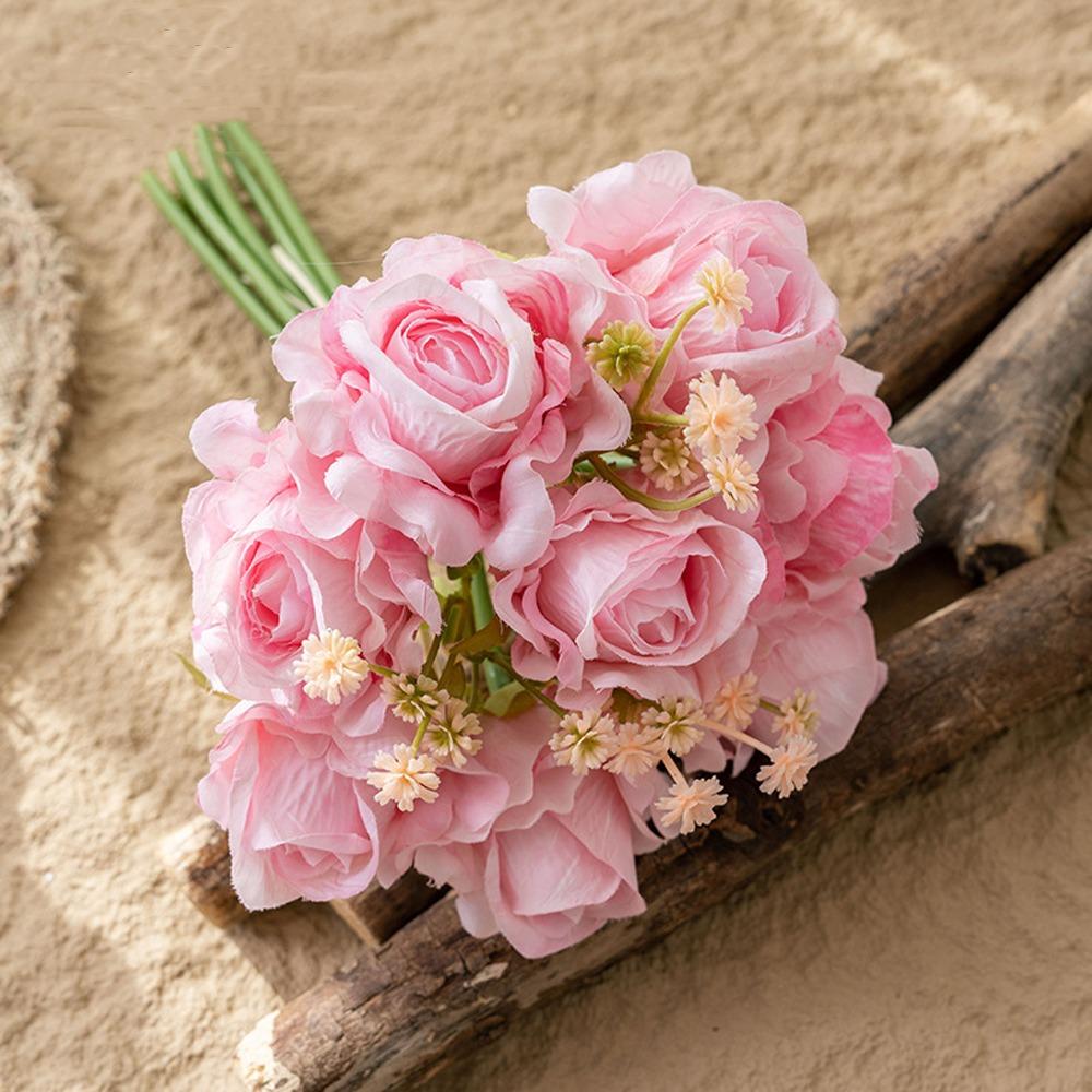 

Букет искусственных роз с эффектом реального прикосновения, Роскошные искусственные растения, Шелковые розы, Декор для сада на открытом воздухе розовый