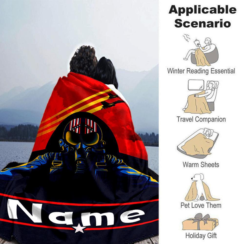 Customiz Name Personality Top Gun Maverick Blanket Soft &Warm Sofa Office Bed Travel Lunch Break Blanket, Gift Suitable All Seasons