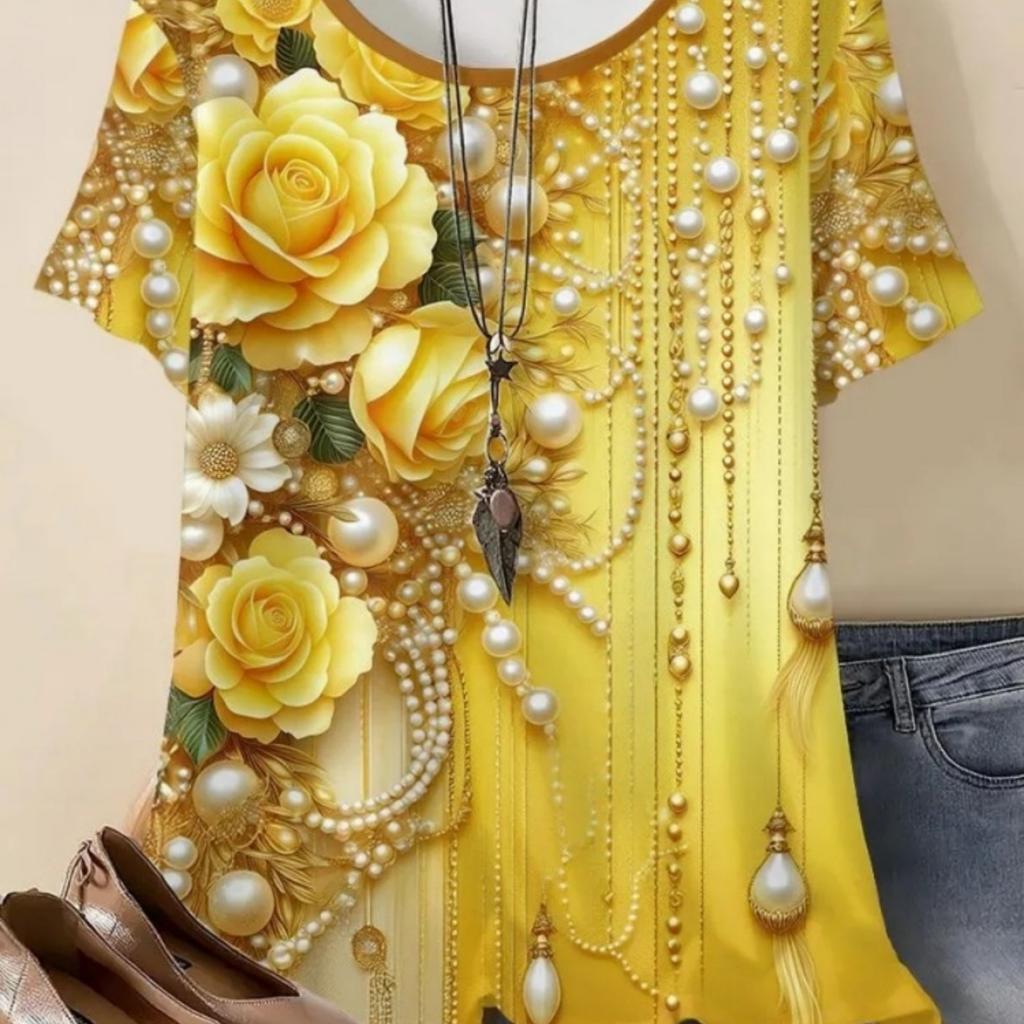 T-shirt da Donna Estiva con Stampa 3D Girocollo Moda Versatile Traspirante Tendenza Casual