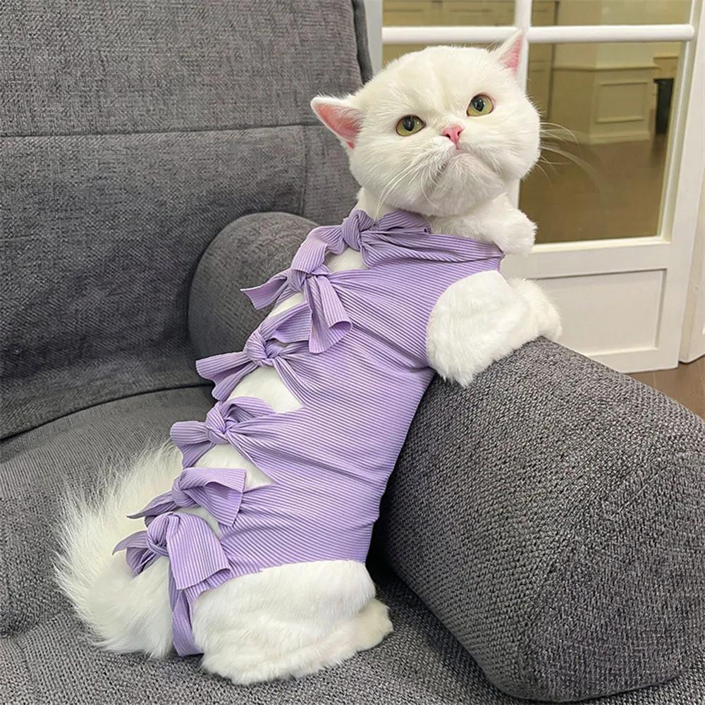 

Cat Recovery Suit Kitten Surgical Suit Ideal for Abdomen Wound Protector Anti Licking Cone E-Collar Alternative for Male Female Cats High Quality L (6-9kg) фиолетовый