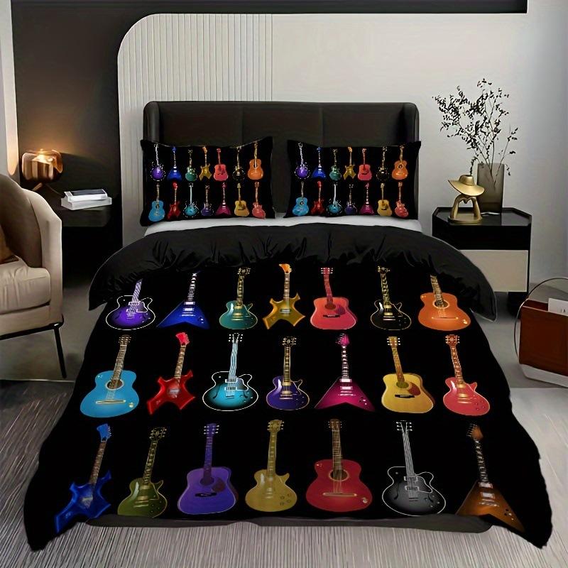 Music Guitar Duvet Cover Digital Printing Set Bedding Decorative Quilt Cover Pillowcase Three-Piece Set