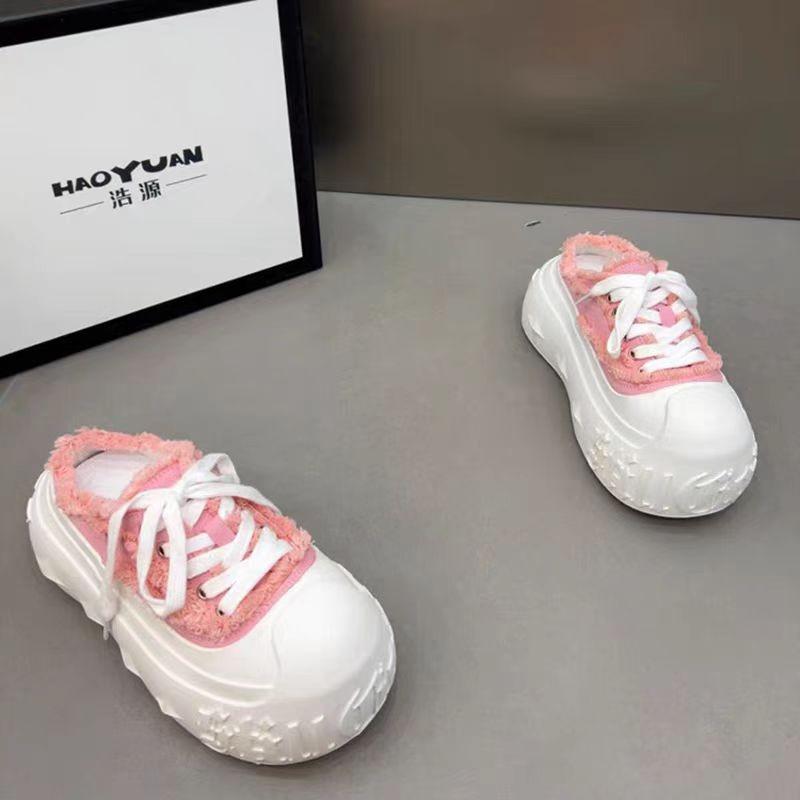 Casual Canvas Sports Shoes Women's Thick Bottom High Heel Slippers Outdoor Wear Rubber Sole Korean Style Flat Sandals