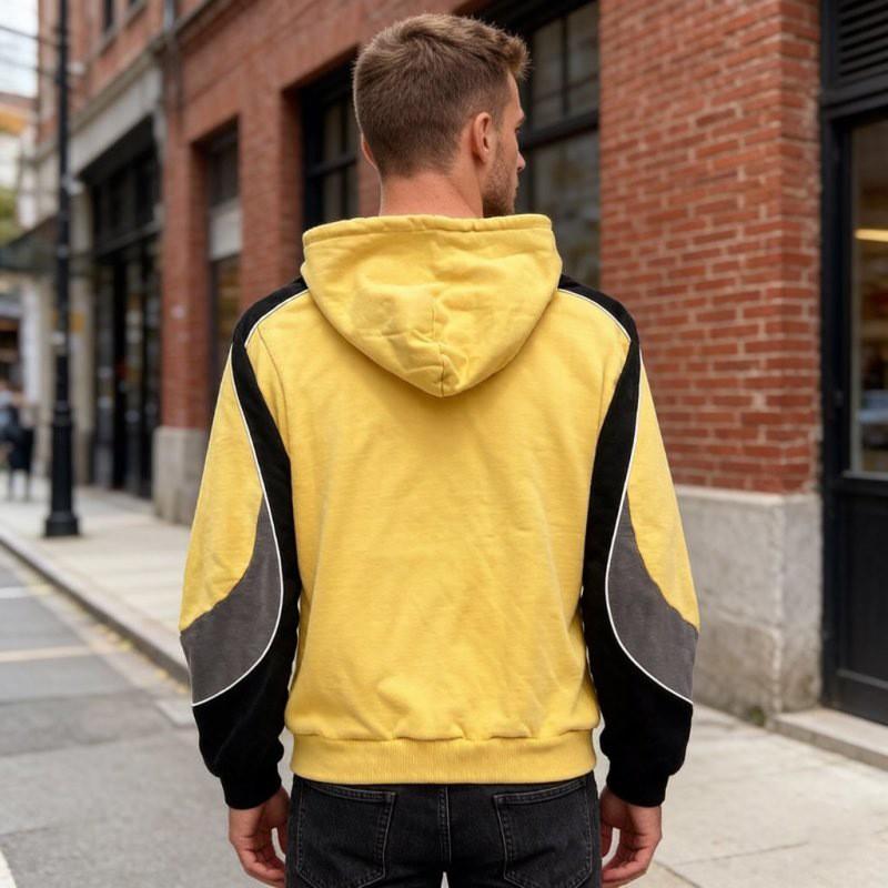 Unisex Hooded Sweatshirt With Patchwork Print Design Loose Fit Streetwear Teens Adults