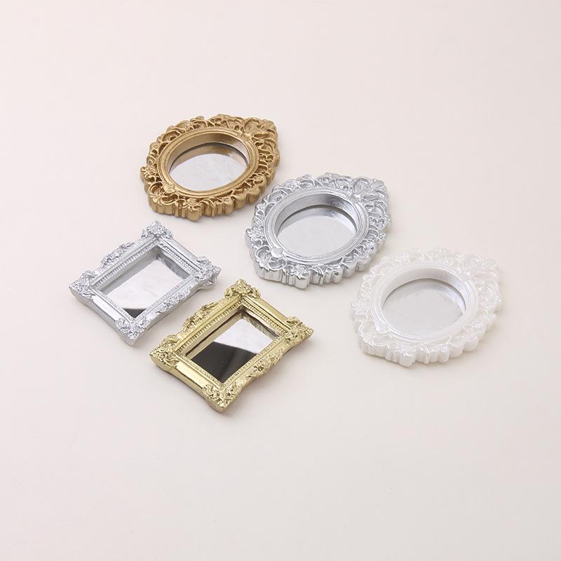 Miniature Dollhouse Classical Carved Gold & Silver Mirror Decoration Model