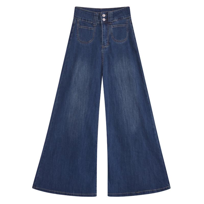 

Осень 2024 Эластичные джинсы женские с высокой посадкой и широкими штанинами 2XL