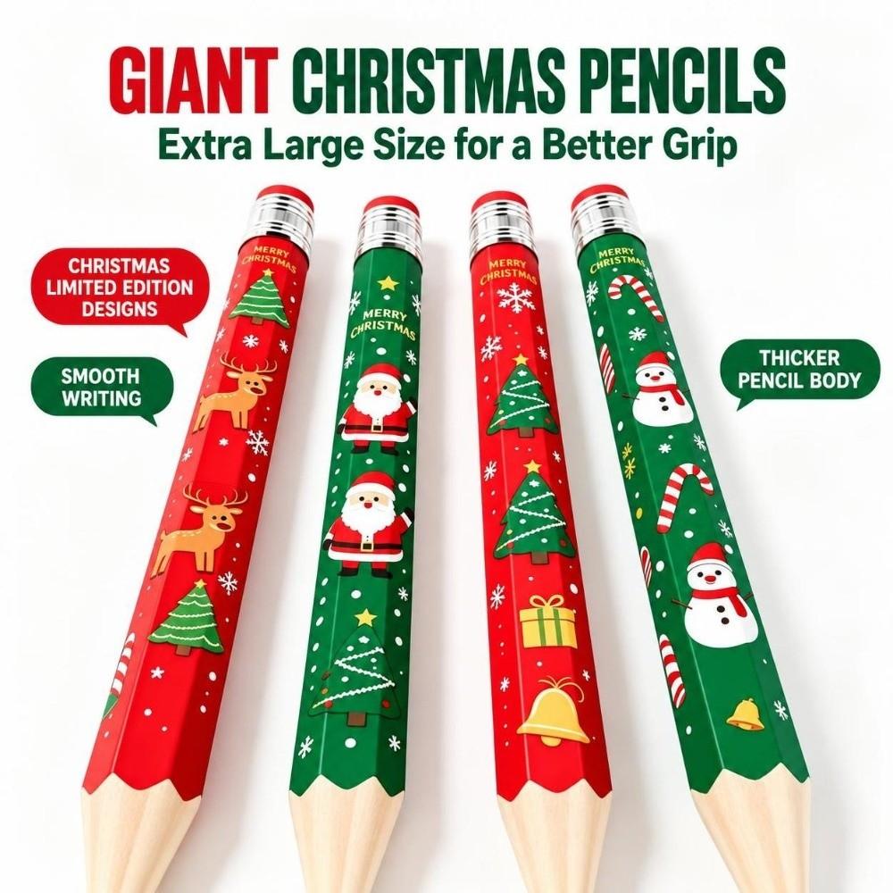 Wooden Big Pencil Christmas Pattern Christmas Giant Pencil Oversized Wooden Pencil  Photo Prop
