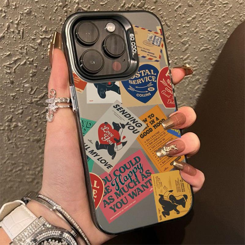Stylish Stamp Patchwork Phone Case For Iphone 17 16 15 14 13 12 11 Pro Max Anti-Drop Phone Cover Case Funda Bumber 16 Pro