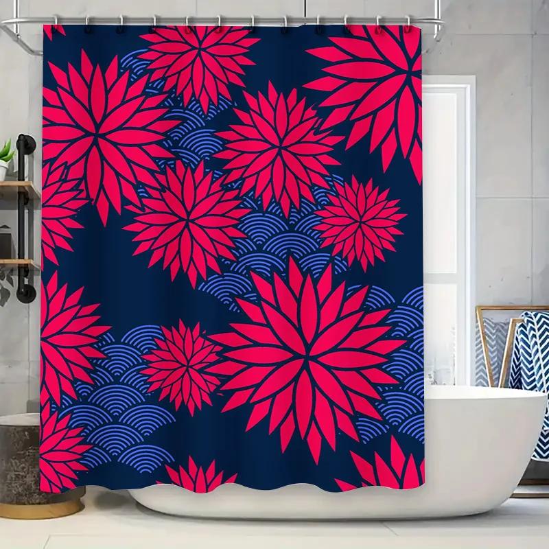 

Modern Bathroom Shower Curtain With Bold Floral Design Navy Blue And Pink Colors For Home Decor W60H190(CM)-1 Pcs