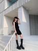 Elastic Platform Chunky Heel Over-the-Knee Women's Dark Slimming Leather Boots - Trendy and Cool Long Boots