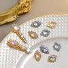 5Pcs Nail Accessory Metal Diamond Holder Retro Light Luxury Three-Dimensional Gold Silver Nail Drill Alloy Base Decoration