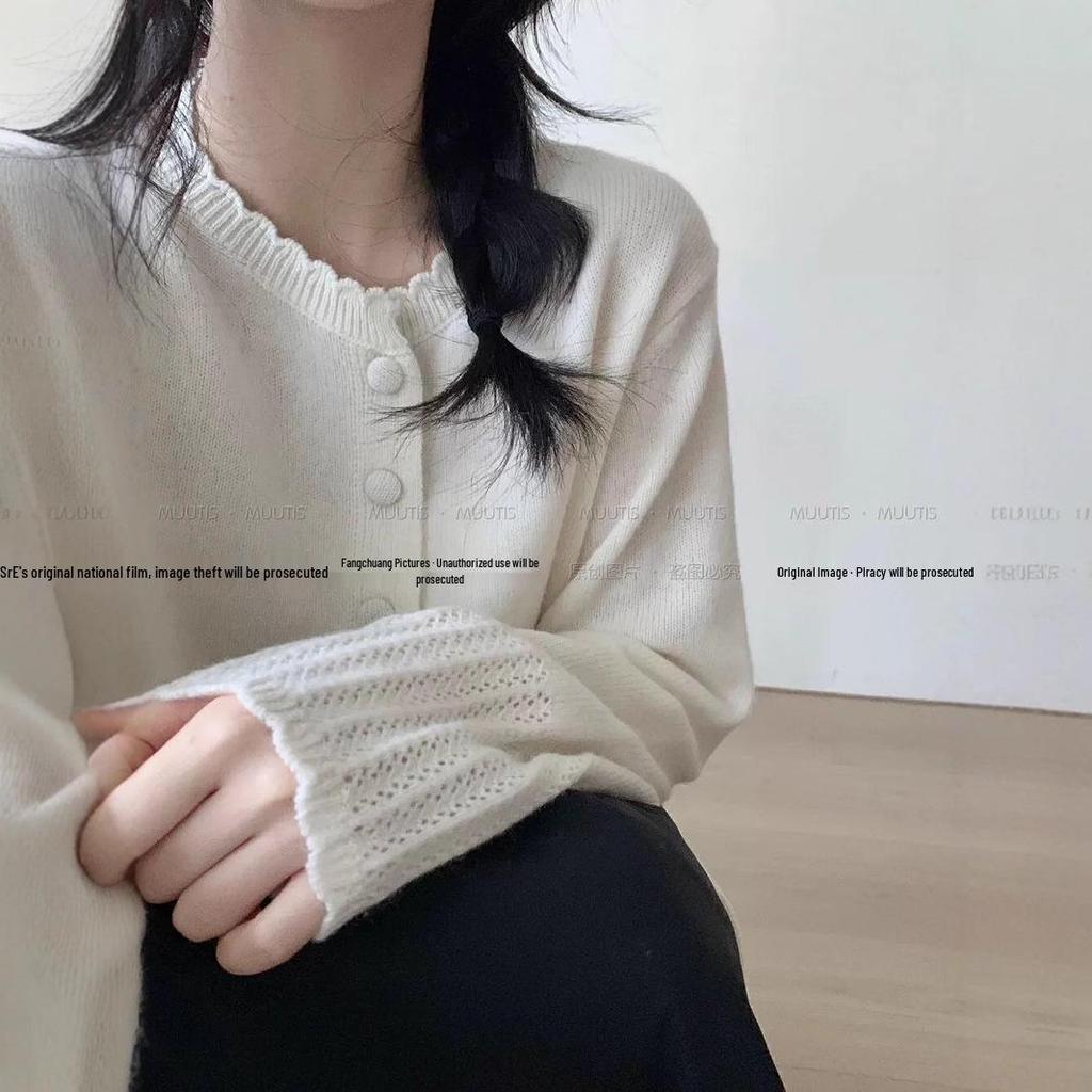 2025 Autumn/Winter Slimming Lace Knit Hollow-Out Cardigan – Sweet & Versatile Women's Sweater