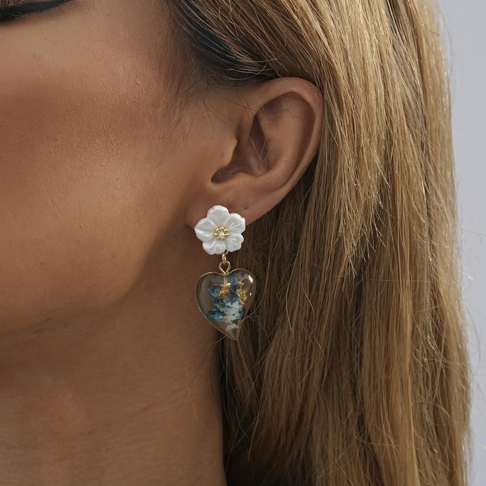 Stylish Resin Flower Heart Earrings 2023 Women's Geometric Studs