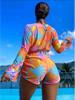 2025 Women's Cross-Border Long Sleeve Mesh Cover-Up Bikini Set: One-Piece Swimwear & Three-Piece Swimsuit.