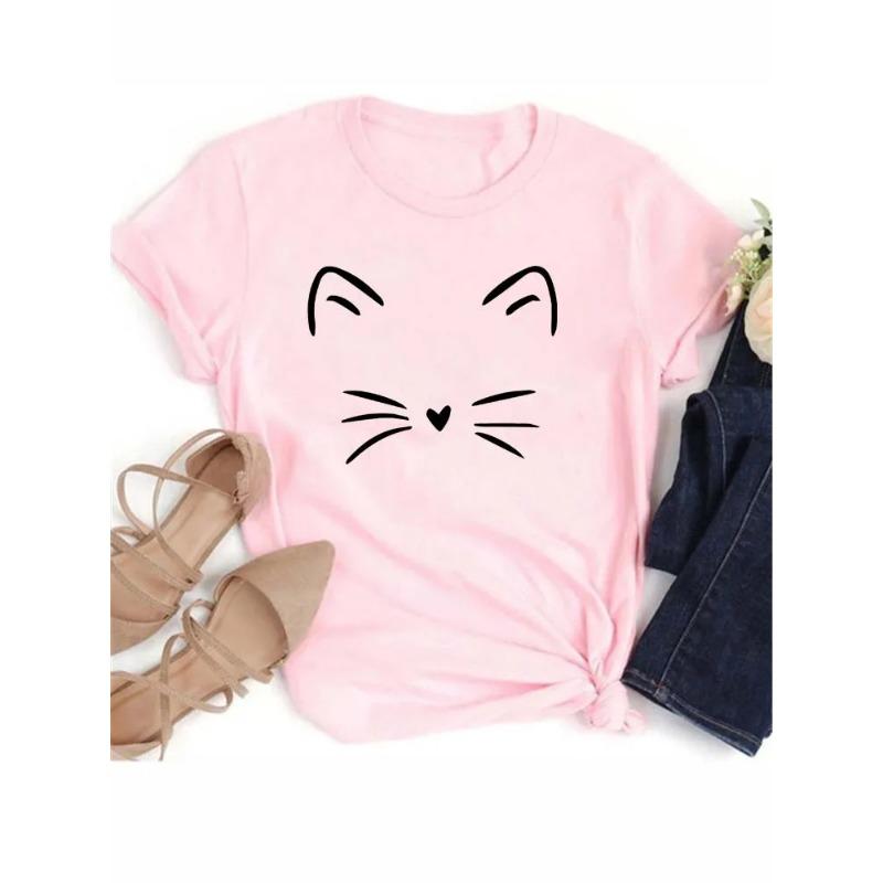 New Cute Love Heart Cat 3D Print Women T-Shirt Casual Summer Women's Clothing Cartoon T-Shirts
