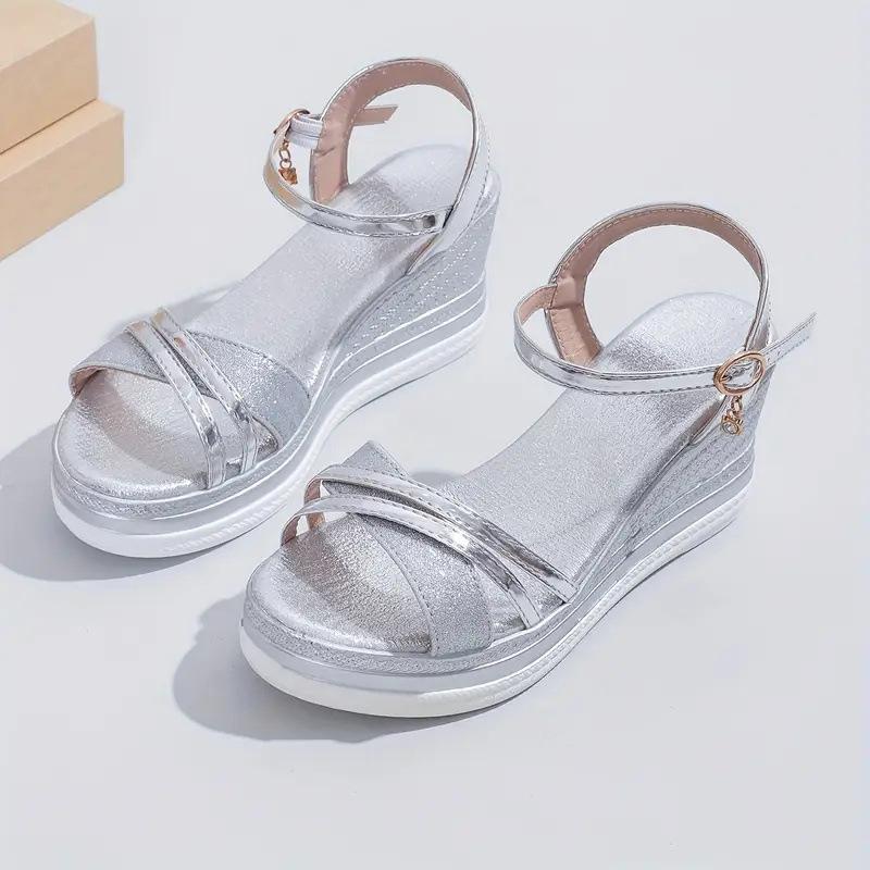 Damensandalen mit Keilabsatz in Übergröße, Sommerneuheit, Ein-Wort-Schnalle mit Muffin-Plateau, Damensandalen