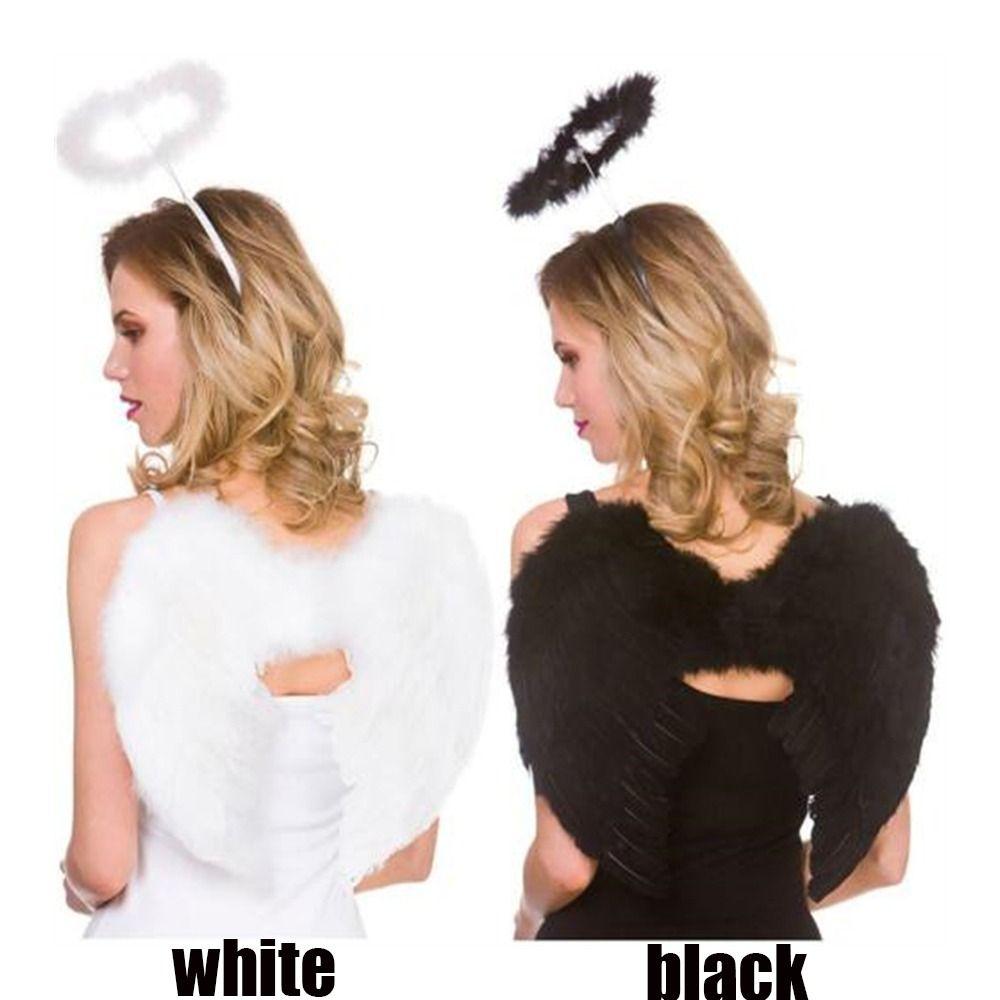 Fashion Cosplay Fairy Angel Wings & Halo Halloween Costume Fancy Dress Props Feather Wings