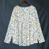 Women's Fashionable And Casual Shirt Long-sleeved V-neck Print Cotton And Linen Blouse